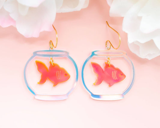 Animal Earrings Fish Fishbowl Acrylic Handmade Earrings