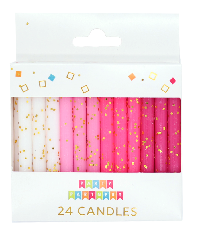 Pink & White Gold Glitter 24 Candles Set