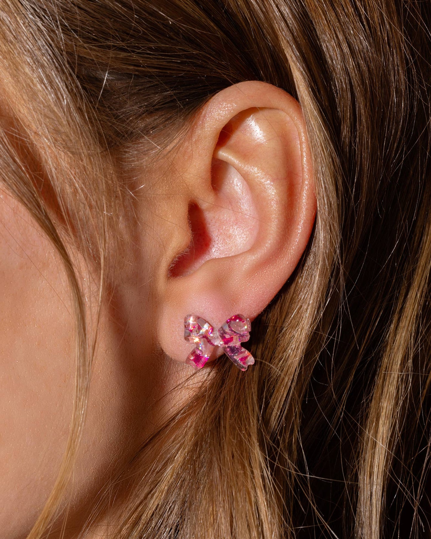 Acrylic Bow Earrings - Pink Confetti