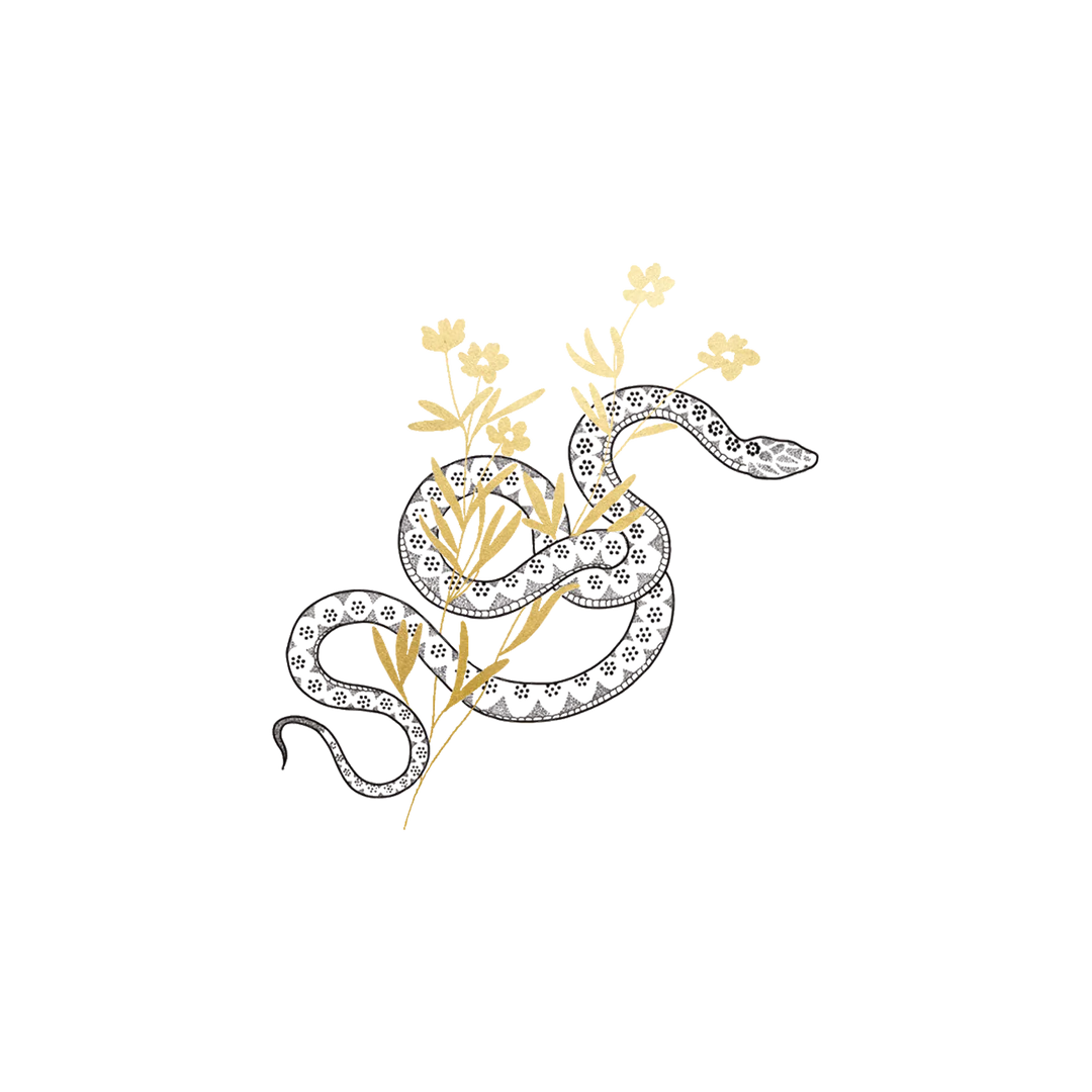 Twisty Snake Flowers Tattoo Pair