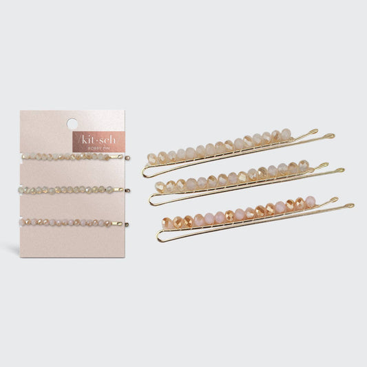 Beaded Metal Bobby Pins - Blush/Mauve