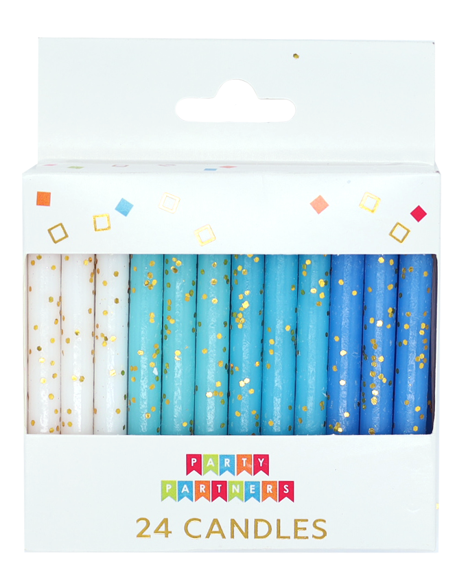 Blue & White Gold Glitter 24 Candles Set