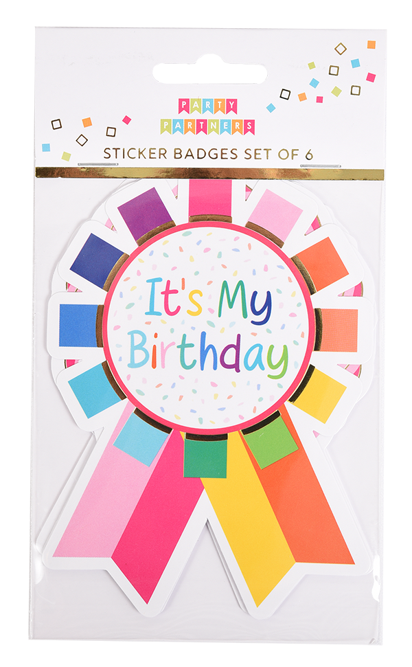Happy Birthday Sticker Badges Set of 6