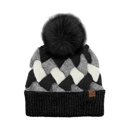 Chunky Weaved Faux Fur C.C Pom Beanie HTC0100