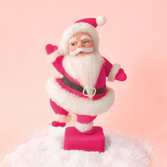 Retro Flocked Dancing Santa | Electric Pink