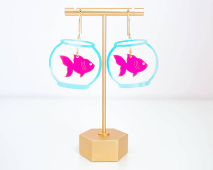 Animal Earrings Fish Fishbowl Acrylic Handmade Earrings
