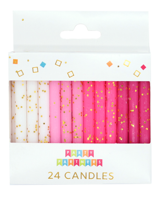 Pink & White Gold Glitter 24 Candles Set