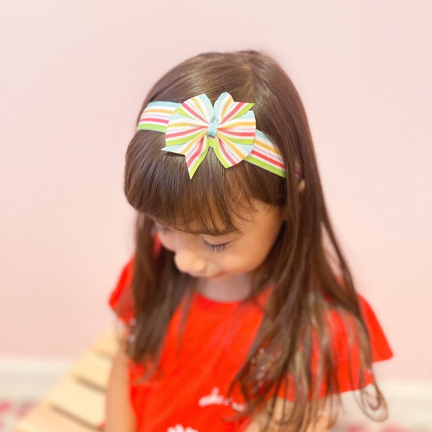 Adjustable No Slip Striped Bow Headband - Rainbow