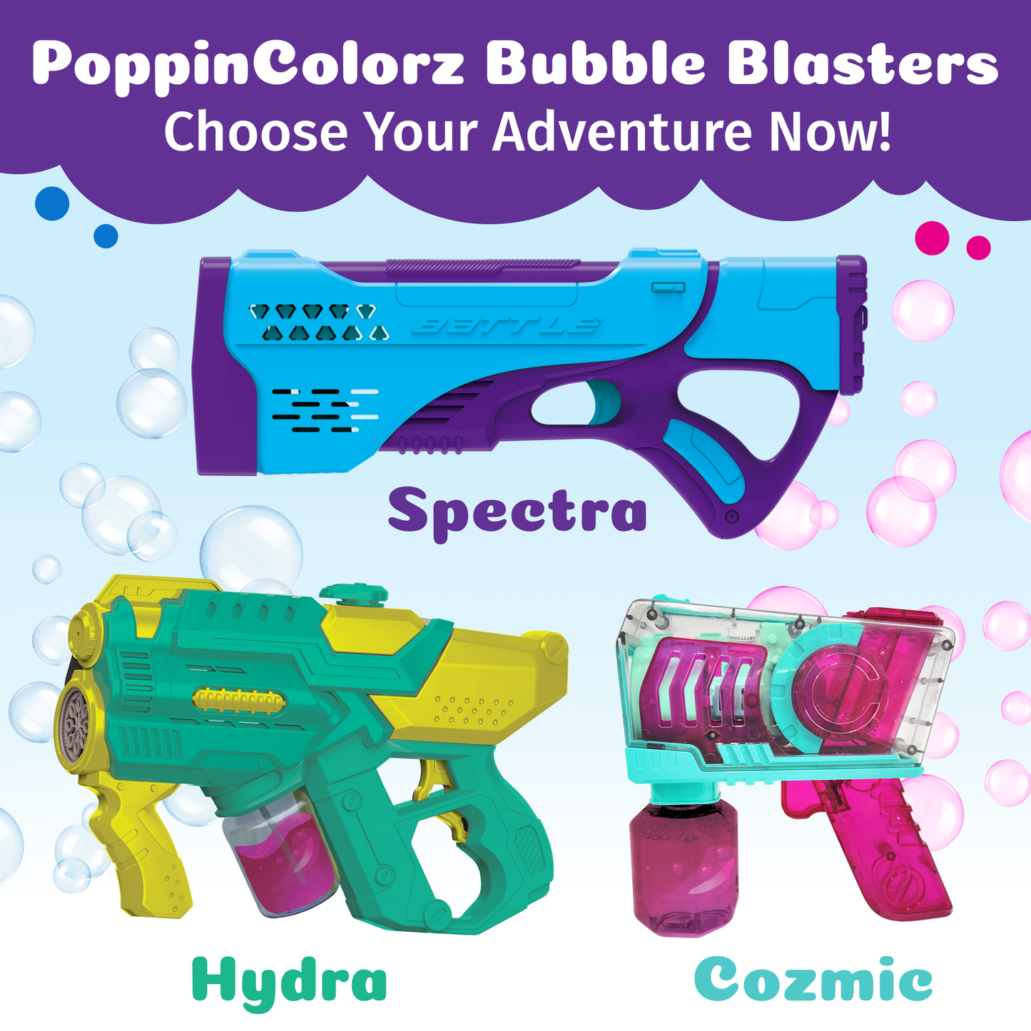 PoppinColorz Spectra: Rechargeable Color Bubble Blaster