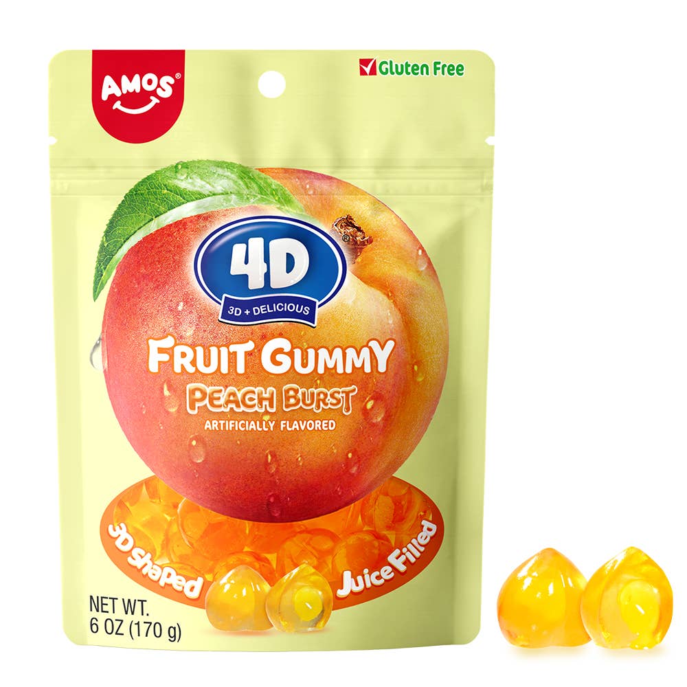 Amos 4D Fruit Gummy Juicy Burst Peach 6oz, 12ct