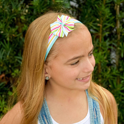 Adjustable No Slip Striped Bow Headband - Rainbow