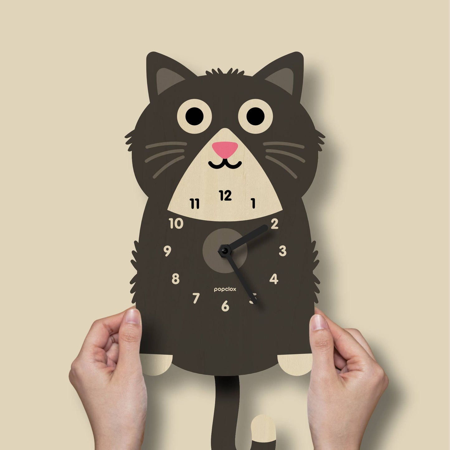 Kitten Pendulum Clock - Wood