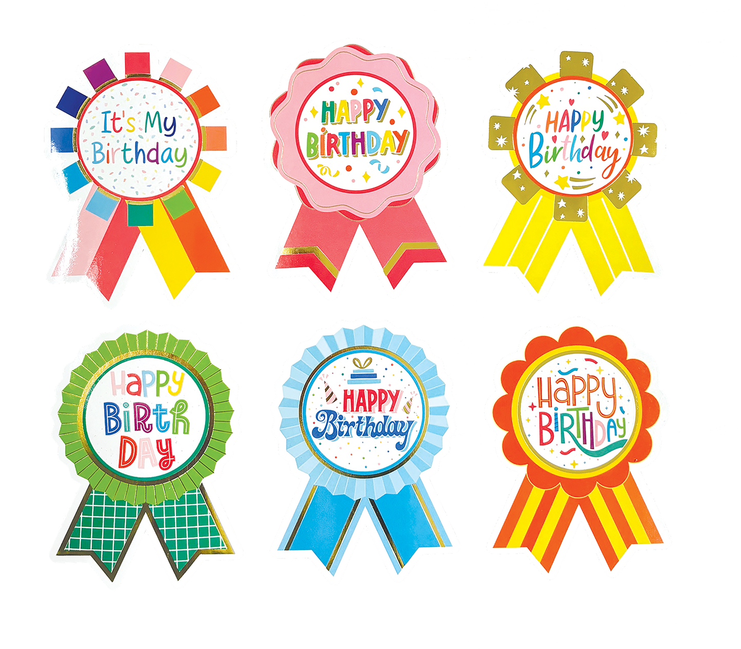 Happy Birthday Sticker Badges Set of 6