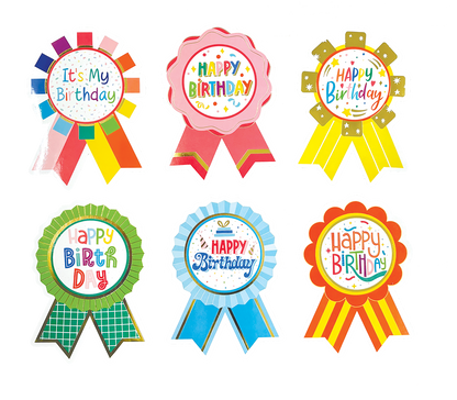 Happy Birthday Sticker Badges Set of 6