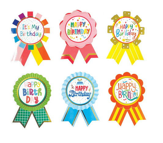 Happy Birthday Sticker Badges Set of 6
