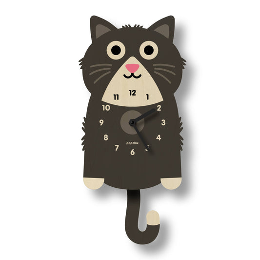 Kitten Pendulum Clock - Wood