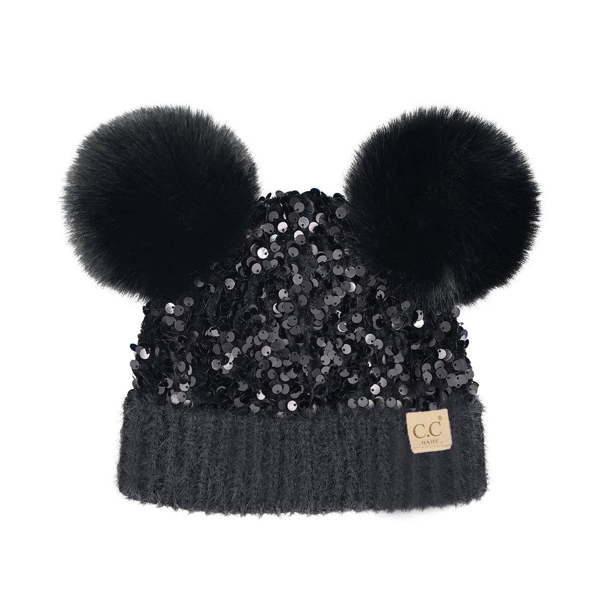 BABY Cluster Sequin Faux Fur Double Beanie