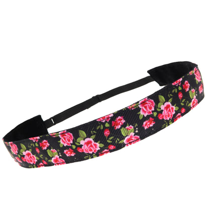 Adjustable No Slip Floral Headband - Black