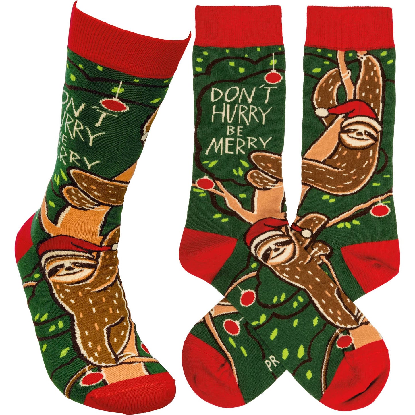 Christmas Sloth Don't Hurry Be Merry Socks