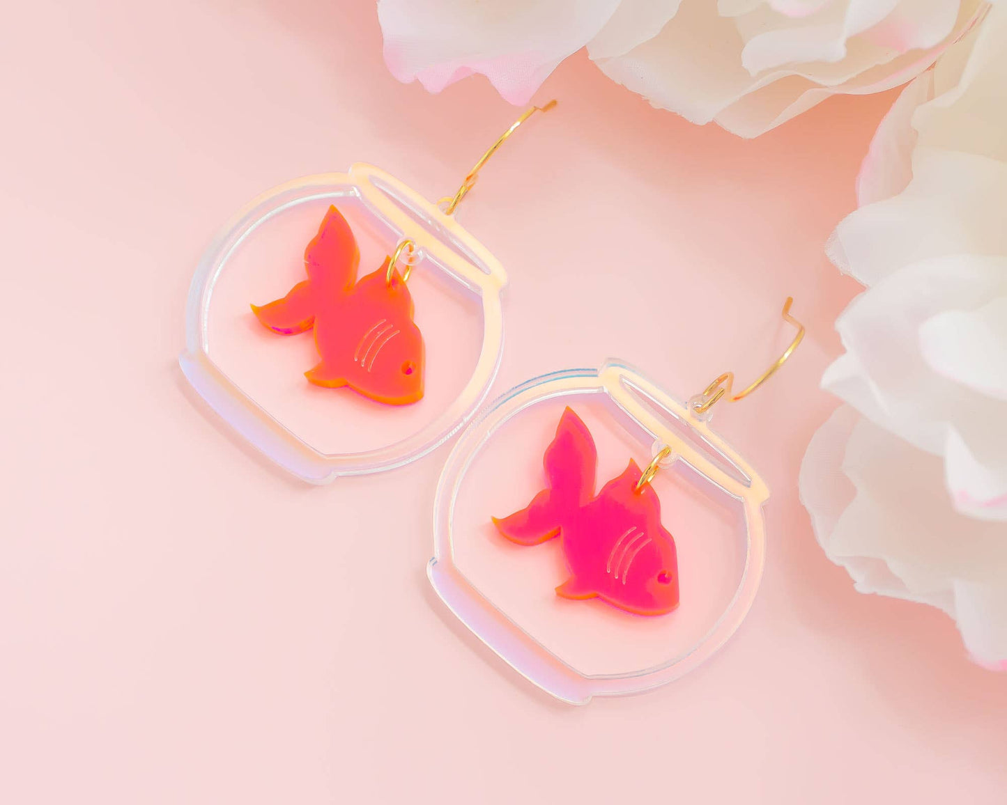 Animal Earrings Fish Fishbowl Acrylic Handmade Earrings