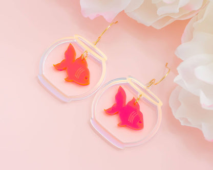 Animal Earrings Fish Fishbowl Acrylic Handmade Earrings