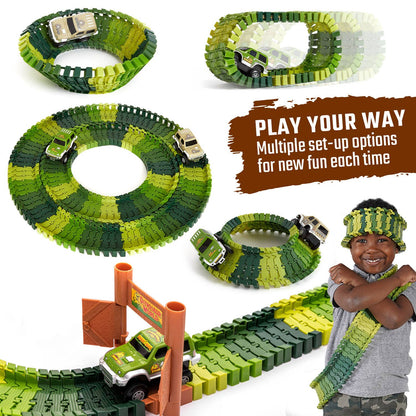 Dinosaur Race Car Track Set Toy, STEM Glow In The Dark Toy