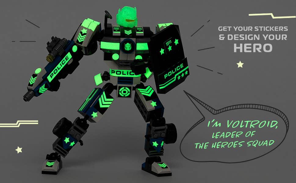 Police Robot Glow in The Dark 3-in-1 Toys (279 pc) Voltroid