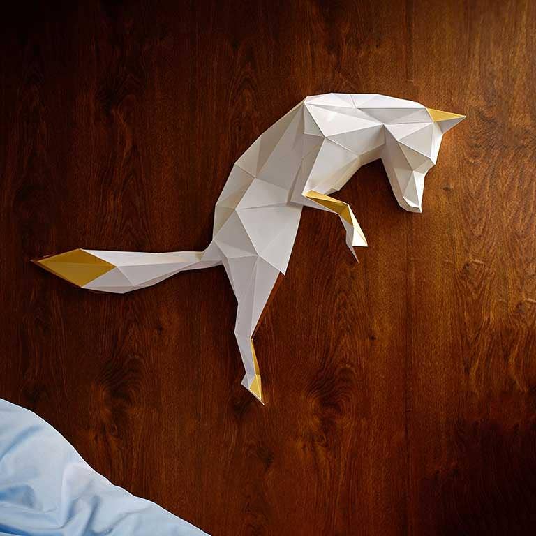 Fox Pounce 3D PaperCraft Origami Wall Art