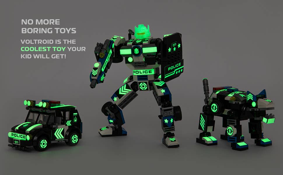 Police Robot Glow in The Dark 3-in-1 Toys (279 pc) Voltroid