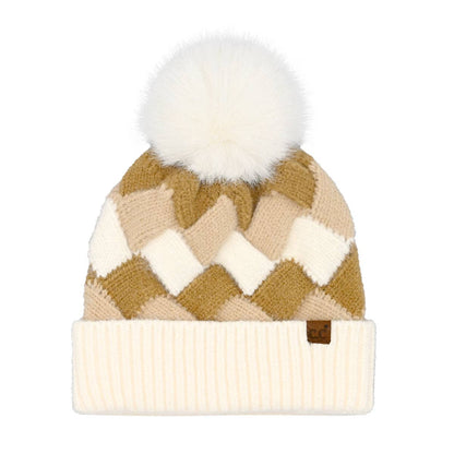 Chunky Weaved Faux Fur C.C Pom Beanie HTC0100