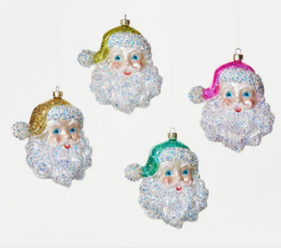 Cheerful Santa Glass Ornament