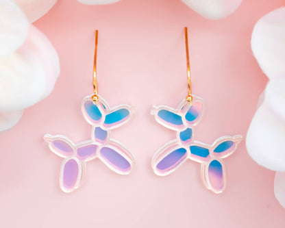 Balloon Animal Earrings Dog Acrylic Holographic Dangles