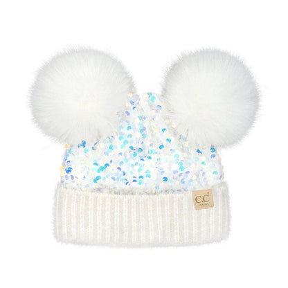 BABY Cluster Sequin Faux Fur Double Beanie