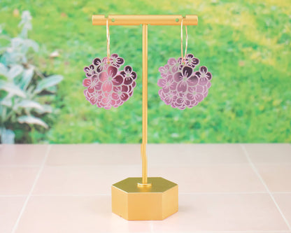 Hydrangea Earrings, Purple Flower Hoops