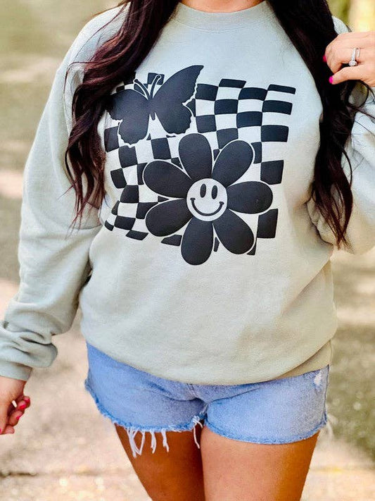 Wavy Happy Checkered Puff Sweatshirt