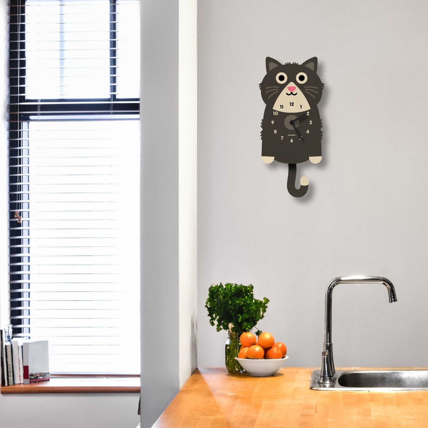 Kitten Pendulum Clock - Wood