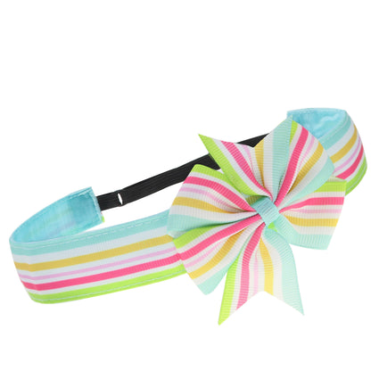 Adjustable No Slip Striped Bow Headband - Rainbow