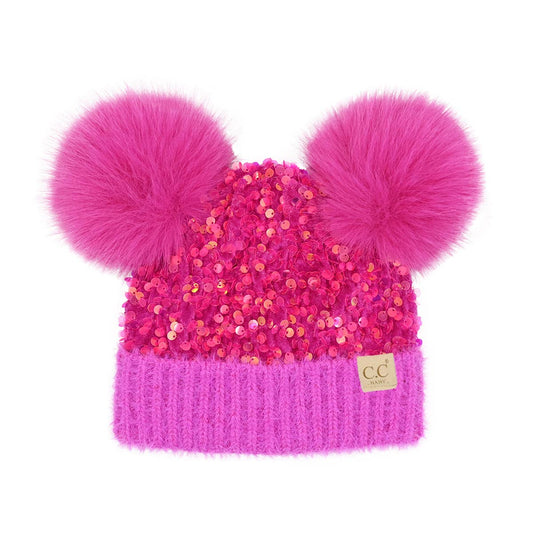 BABY Cluster Sequin Faux Fur Double Beanie